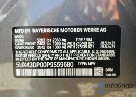 2023 BMW X3 Sdrive30I z USA, uszkodzony, nr VIN 5UX43DP00P9S59680